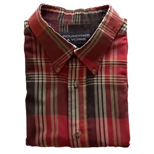 ROUNDTREE & YORKE Cotton Blend Men's S/S Button Shirt L Red/Gray/Blck Plaid A+